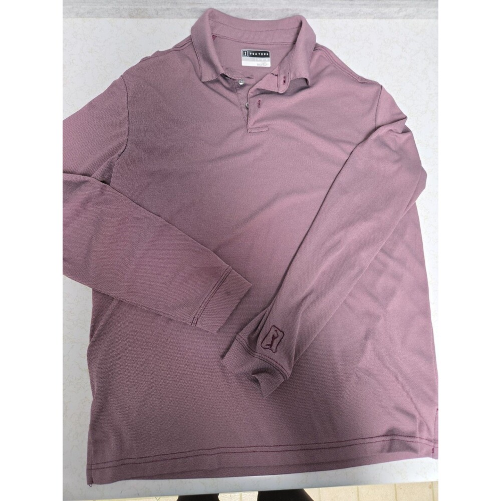 PGA TOUR Men's Burgundy Golf Polo Shirt Long Sleeve Collared Size M